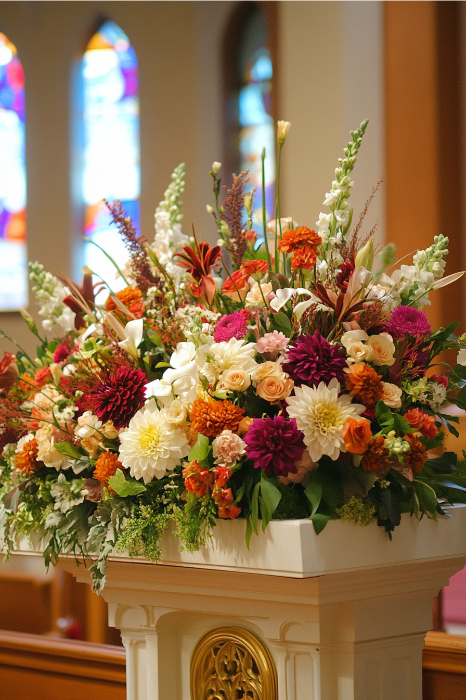 altar com fundo de folhagens