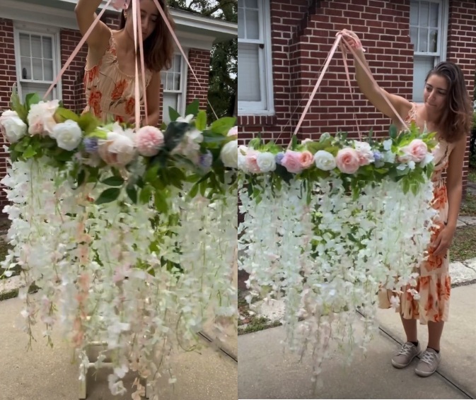 arranjo aéreo circular vs cascata floral