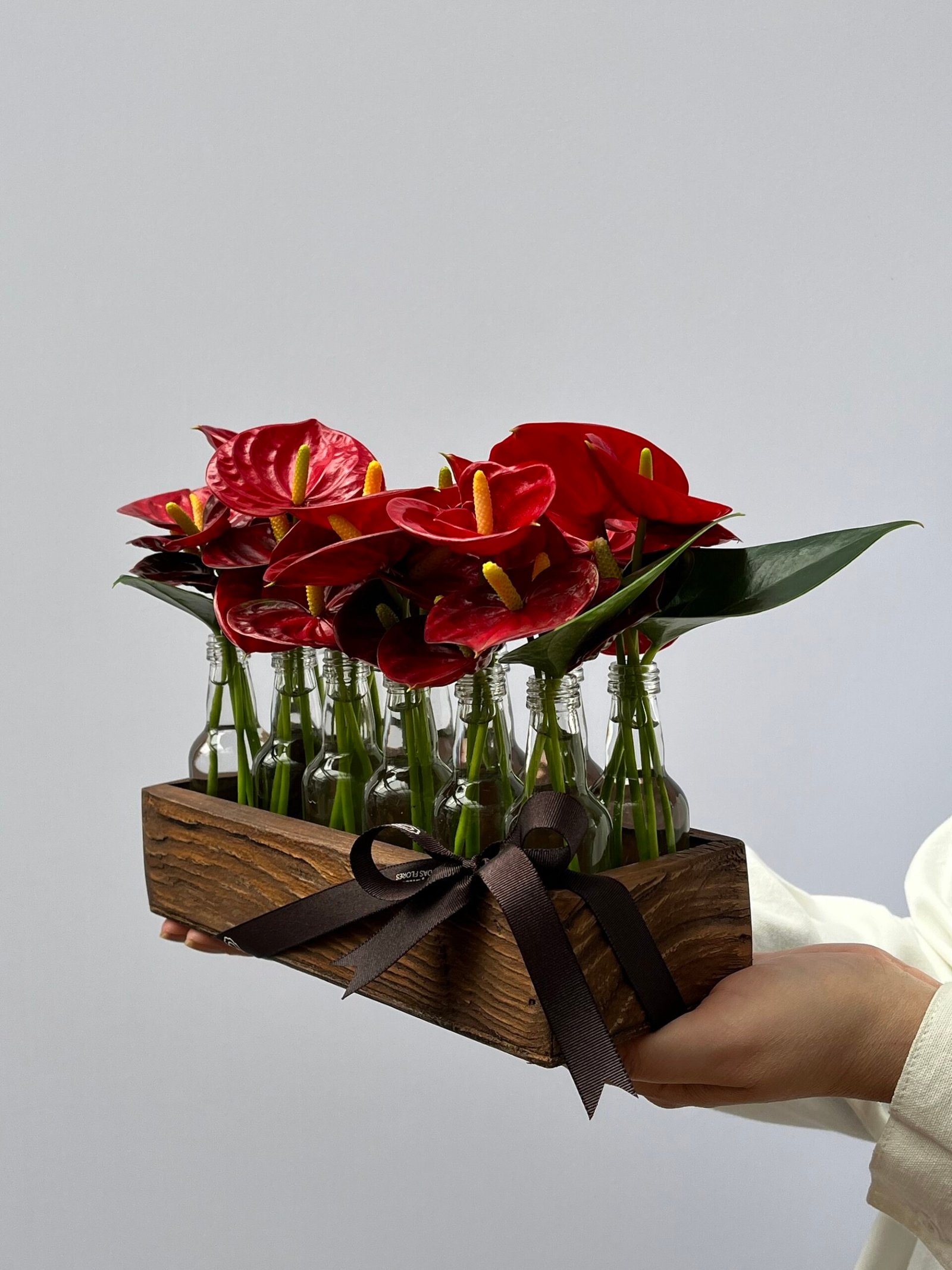 Arranjos com antúrios rosa