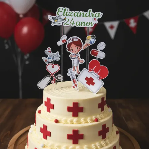 bolo enfermagem com estetoscópio e jaleco