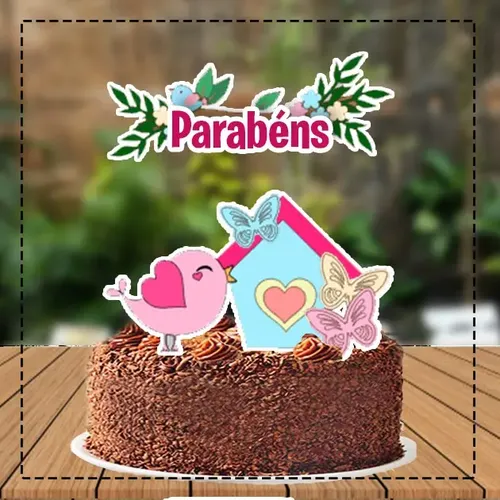 bolo decorado pássaros mesversário