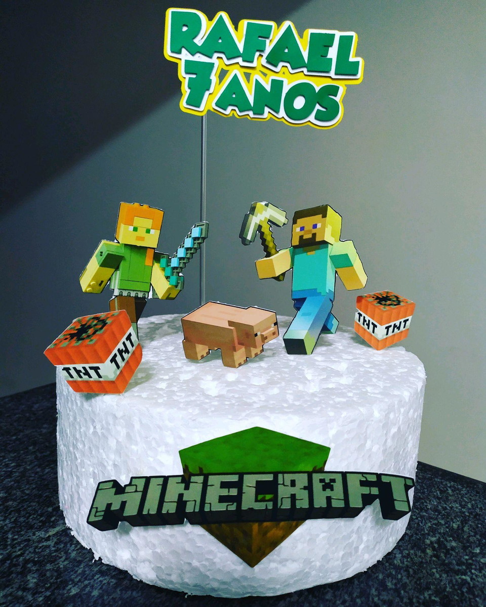 decoração bolo minecraft chantininho