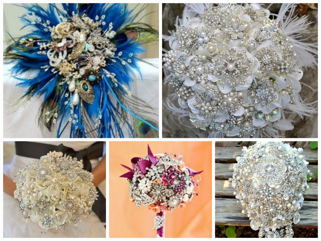 buquê de broches com flores de tecido