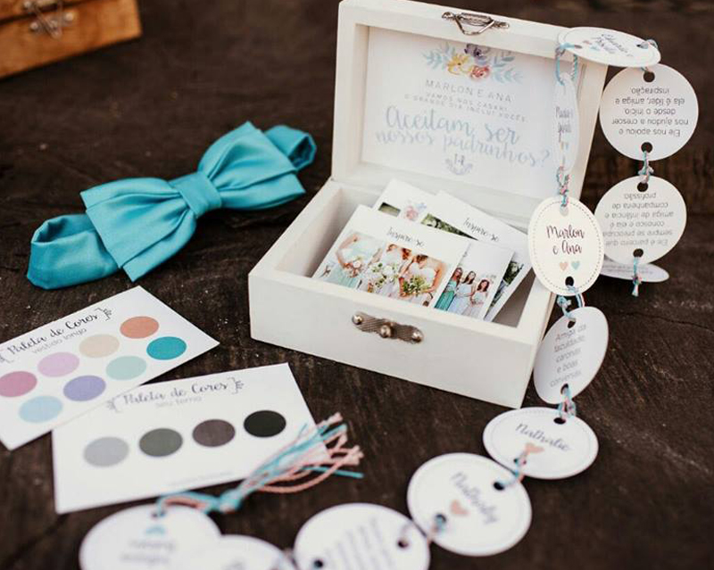 ideias criativas para caixa de padrinhos de casamento