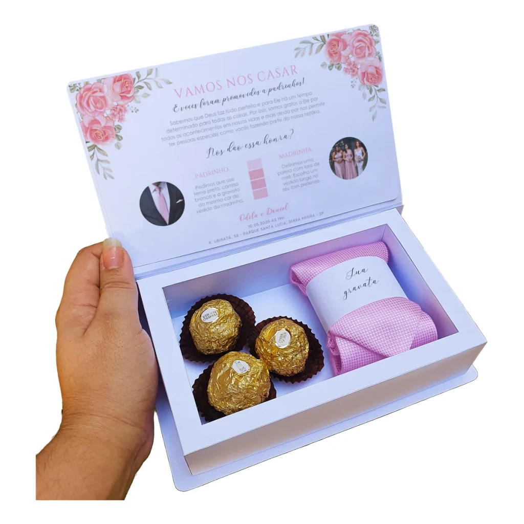 Caixa convite padrinhos casamento