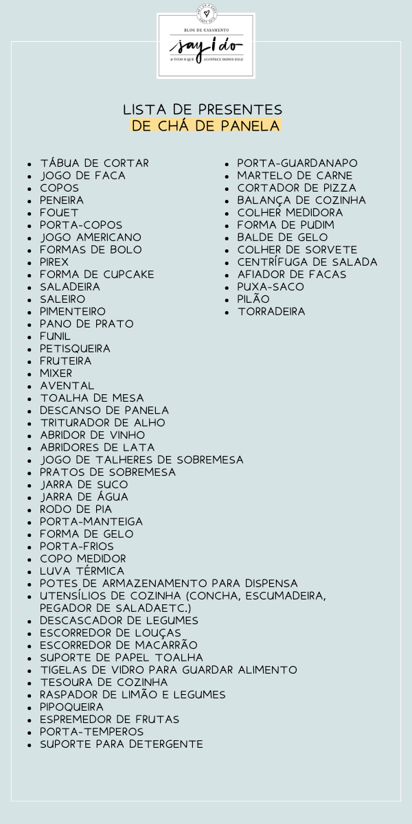 chá de casanova lista