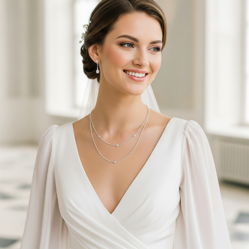 qual colar usar com vestido de noiva decote v