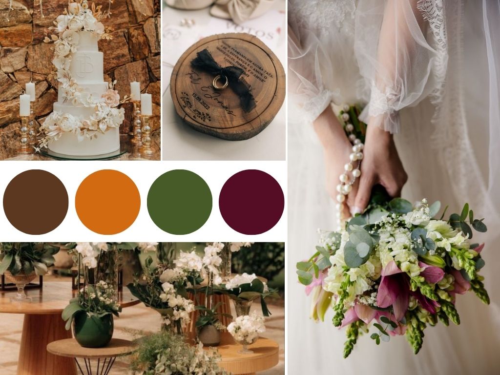 ideias de combinação de cores para casamento rústico