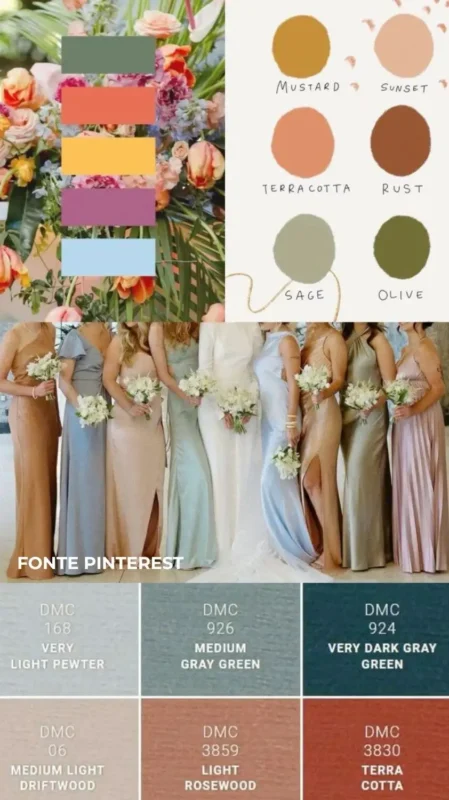ideias de combinação de cores para casamento rústico