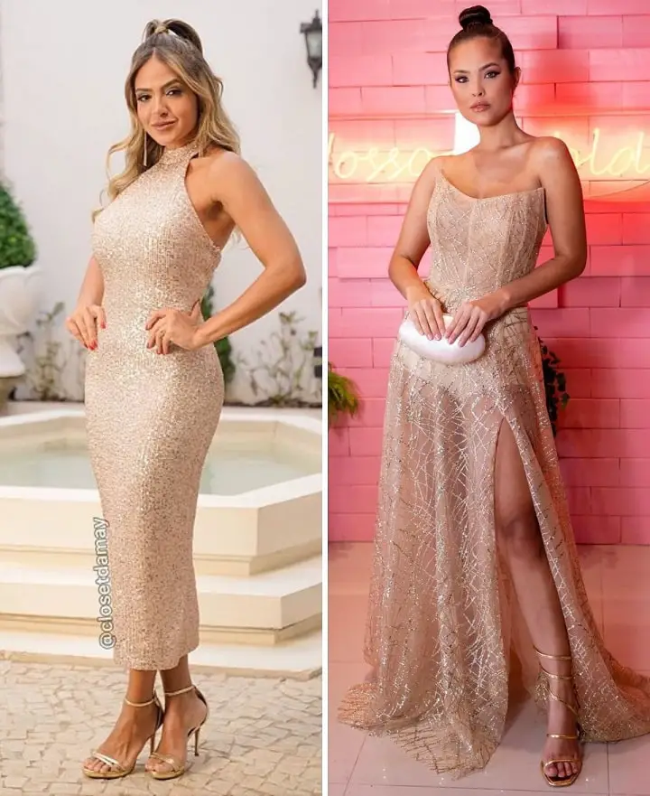 sapato nude para vestido de noiva dourado minimalista