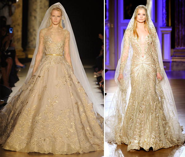 bordado 3D vs pedrarias vestido noiva dourado assimétrico