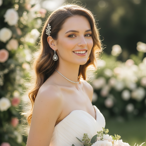 brincos ideais para decote coração em vestido de noiva dourado