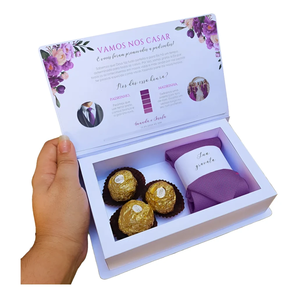 Caixa convite padrinhos personalizada