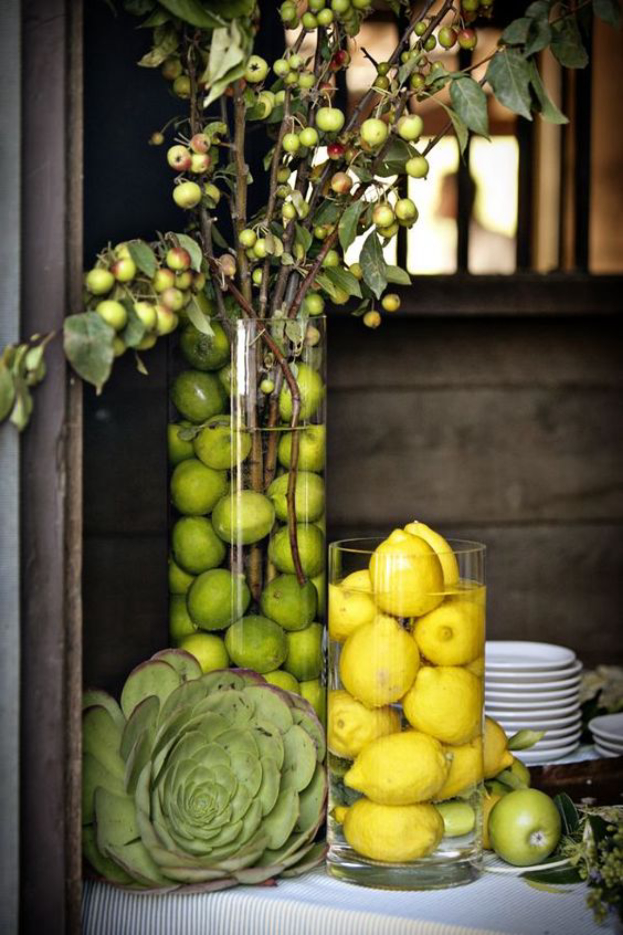 decoração com frutas tropicais