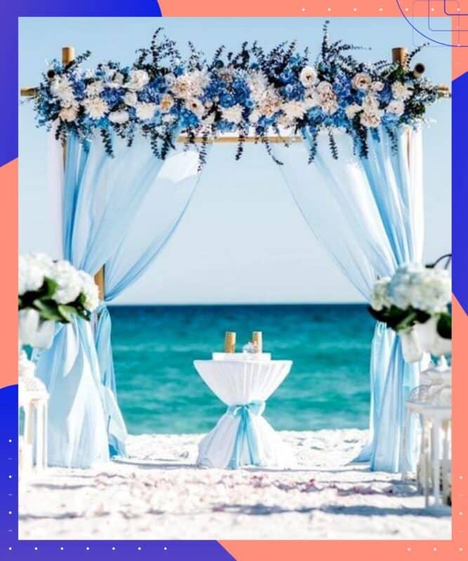 decoração de casamento azul e rosa