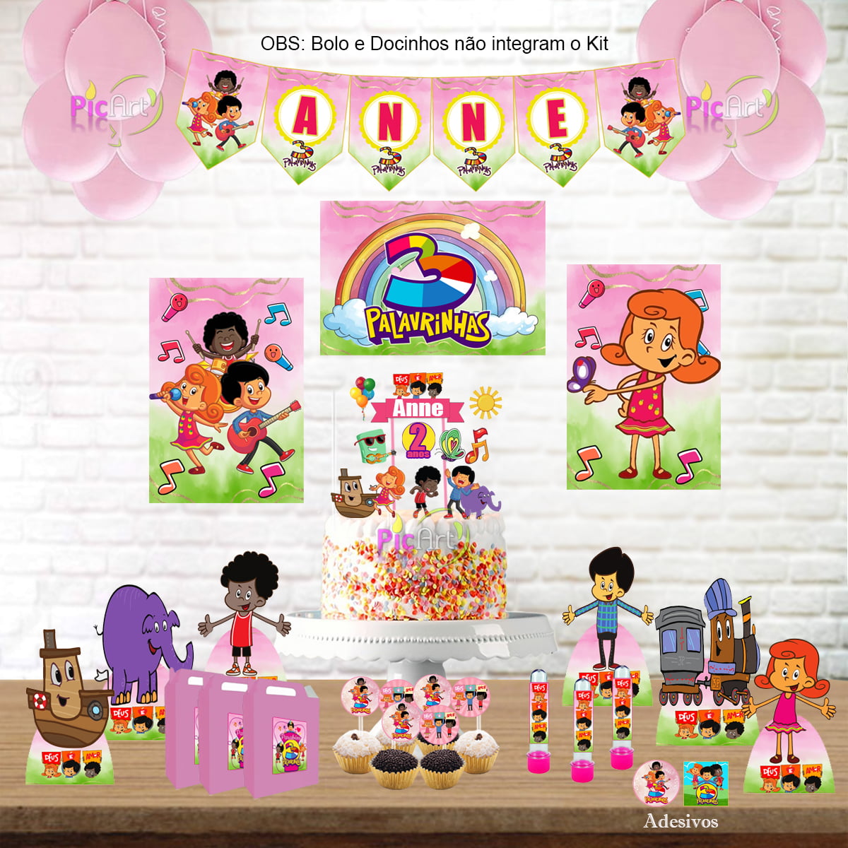 decoração 3 palavrinhas rosa e lilás