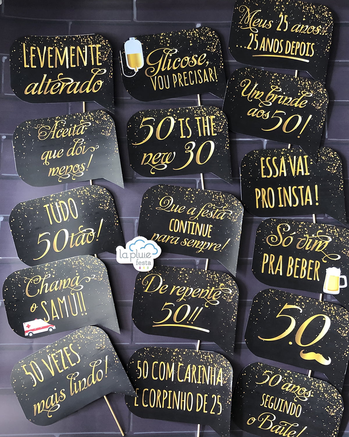 decoração de festa 50 anos preta e dourada