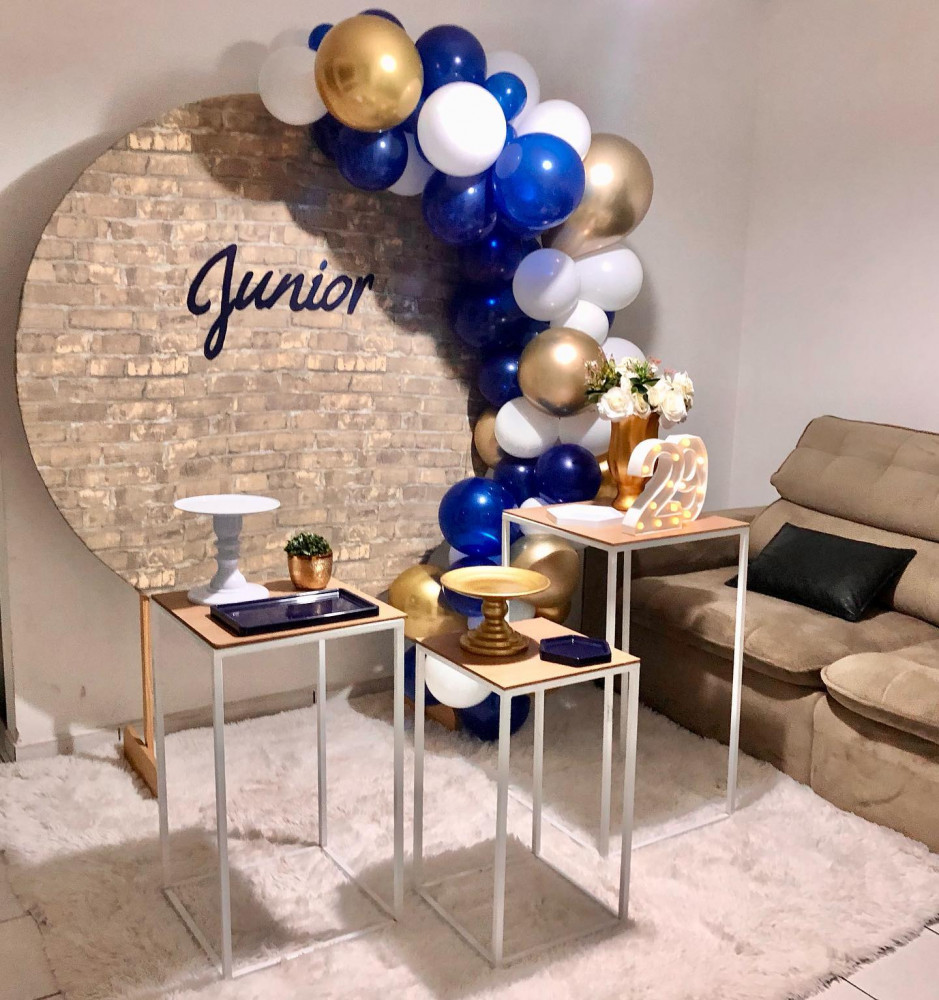 decoração de festa azul e dourado