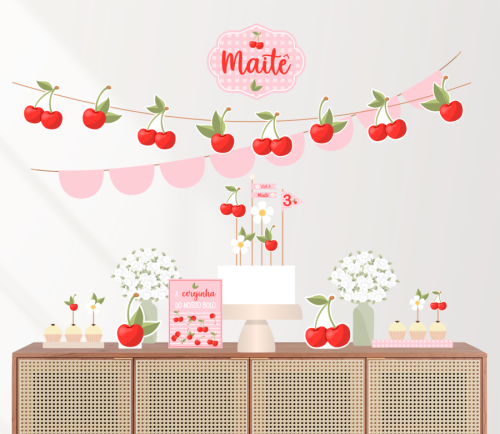 decoração festa cerejinha rosa