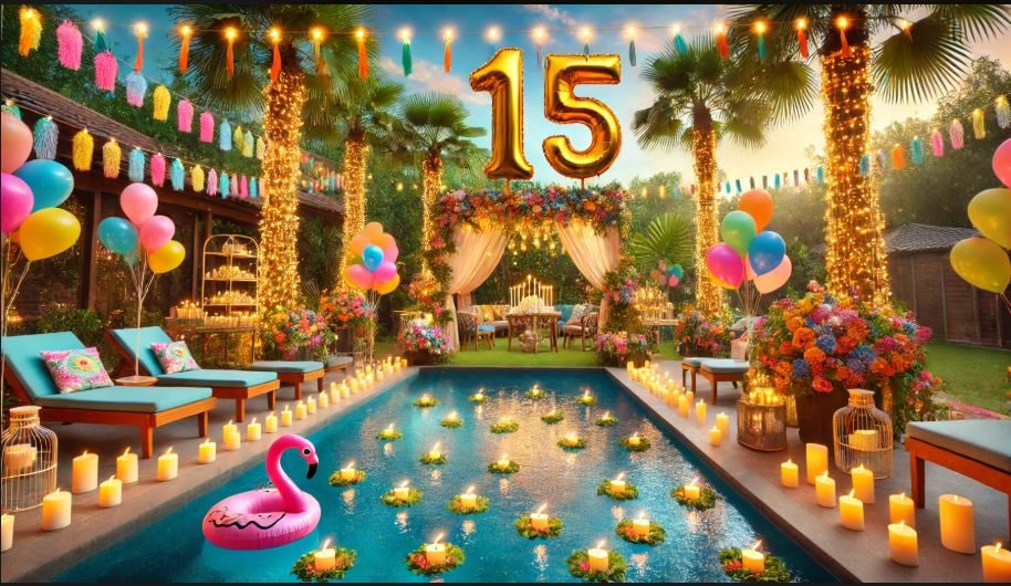 decoração festa piscina noite vs dia