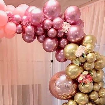 decoracao de festa rosa e dourado