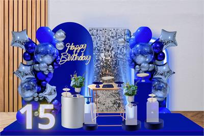 decoração de festa simples azul