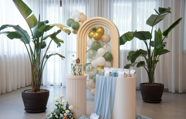 decoração de chá de cozinha com tema de utensílios