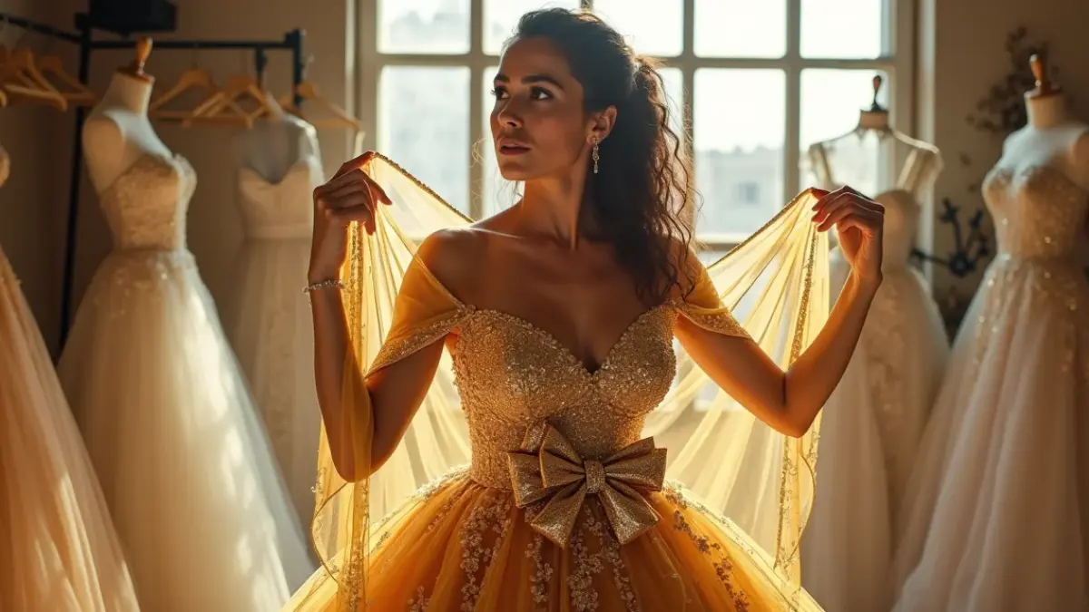 erros ao escolher vestido de noiva dourado realeza