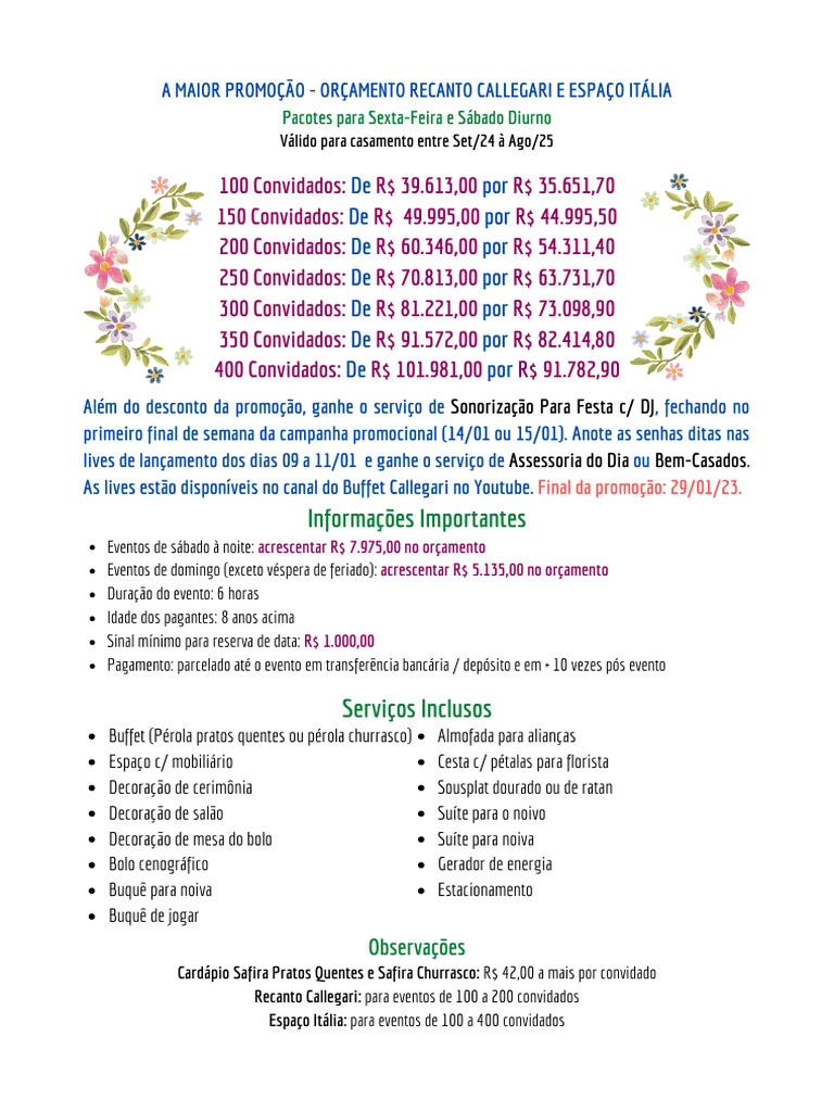 Buffet Callegari: Conheça os diferenciais dos pacotes all-inclusive