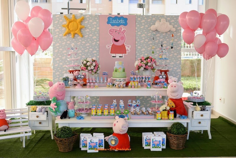 como fazer decoração de mesa peppa pig passo a passo