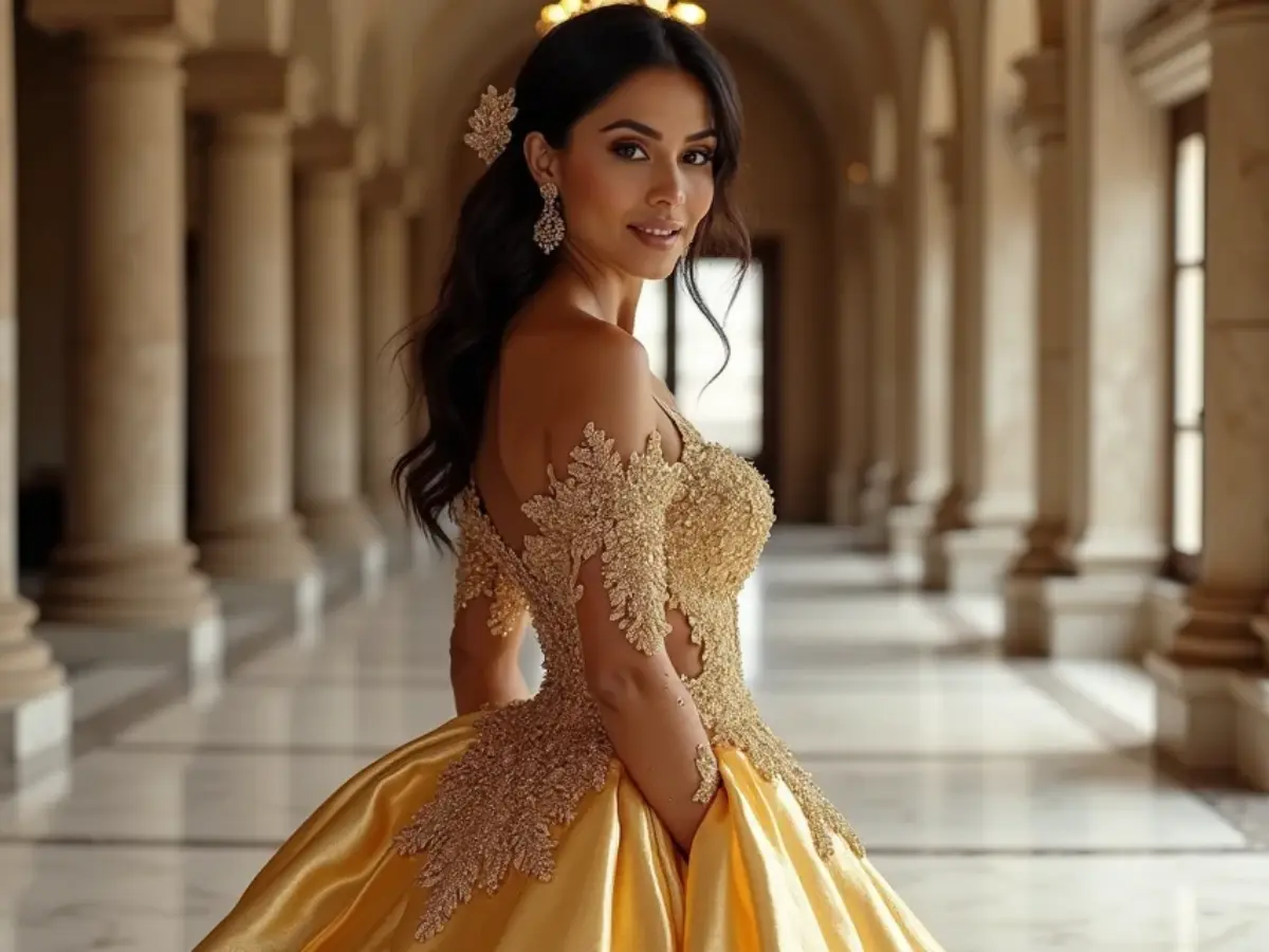 ideias de vestido de noiva dourado luxuoso para casamento