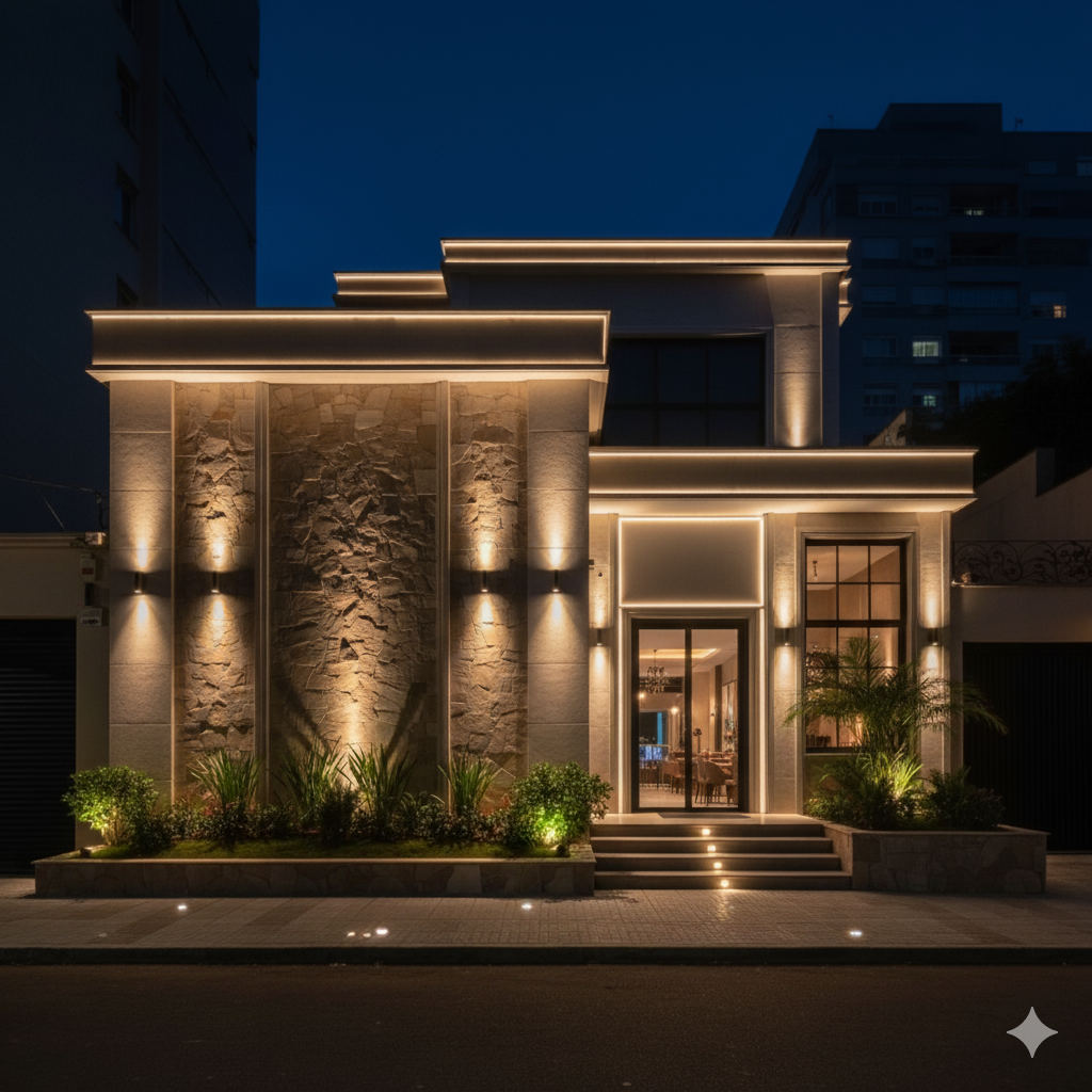 iluminação LED vs halógena para fachadas