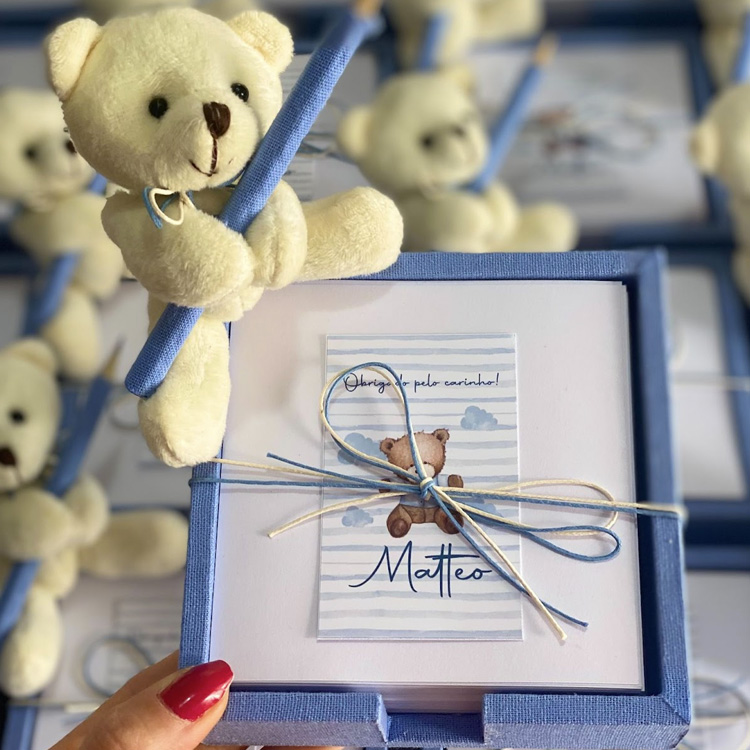 lembrancinha de nascimento tema urso com mensagem