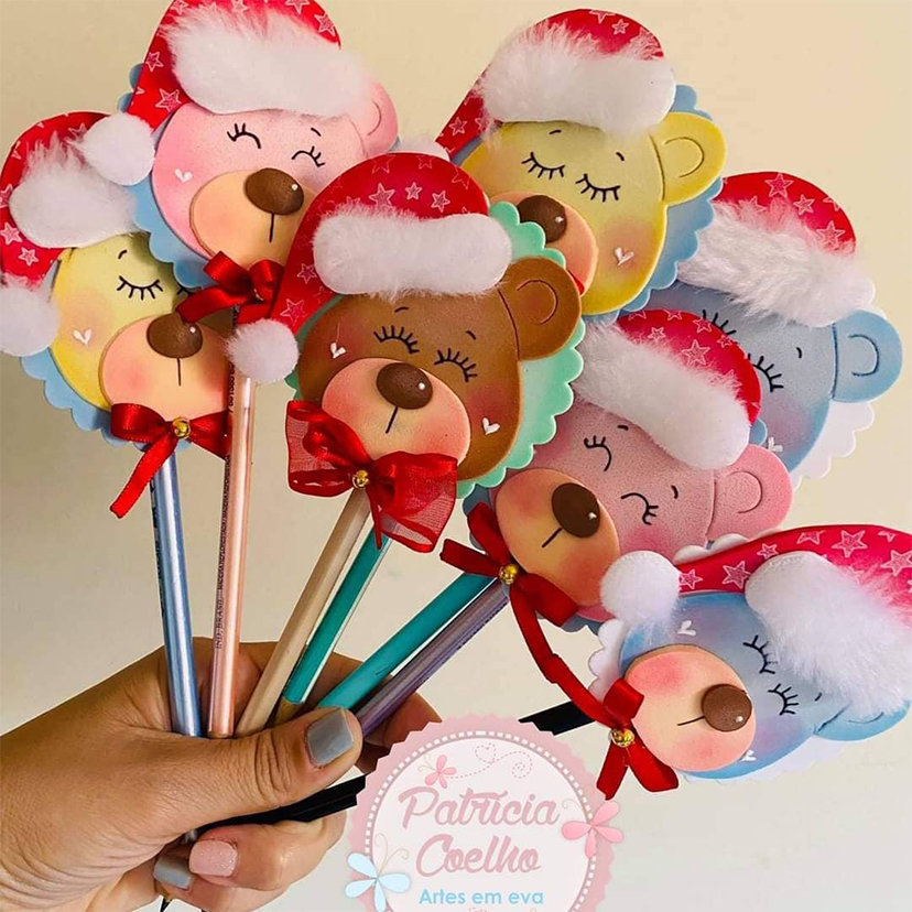 Ponteiras de Lápis Natalinas em EVA: Ideias Criativas para Crianças