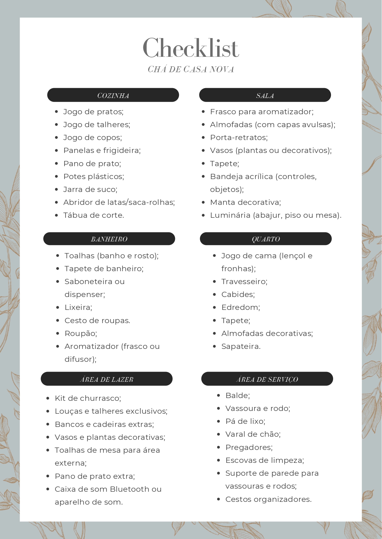 lista de compras casa nova completa