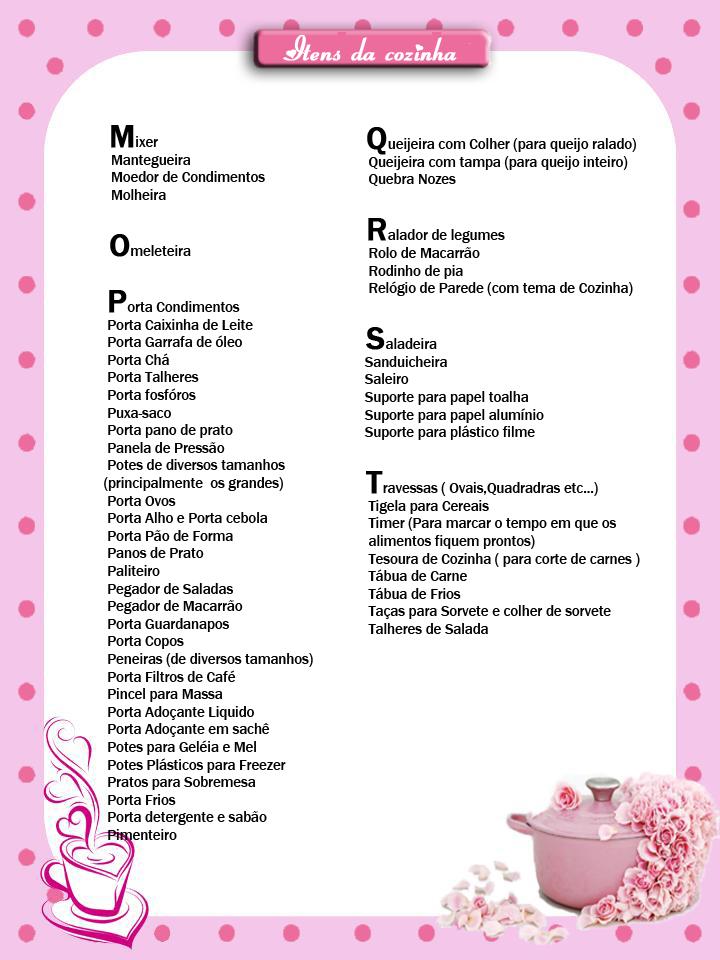 lista chá de cozinha