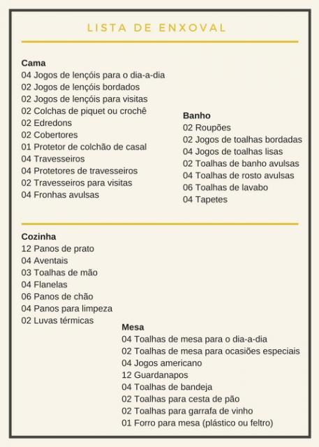 lista de presentes chá de casa nova
