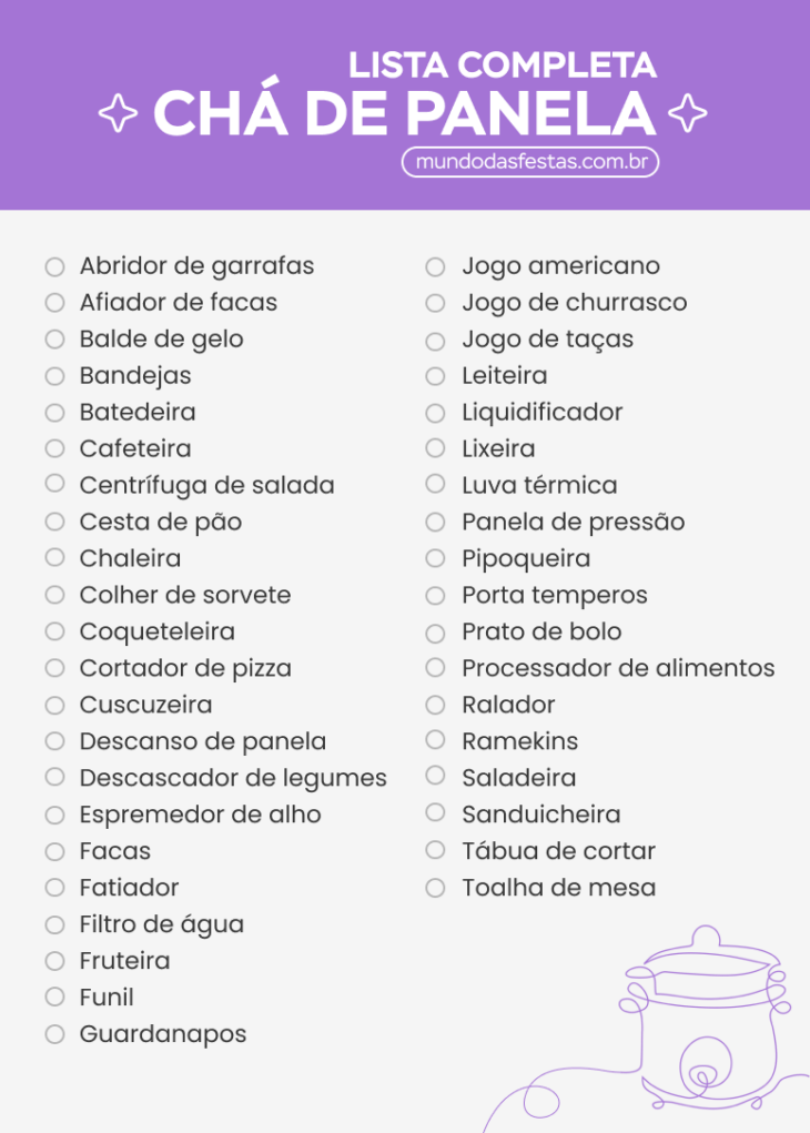 lista de presentes cha de casa nova