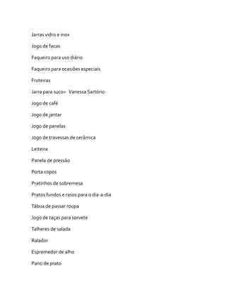 lista de presentes cha de casa nova