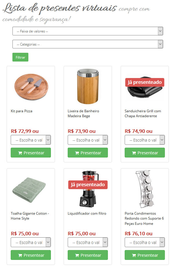 lista de presentes cha de casa nova