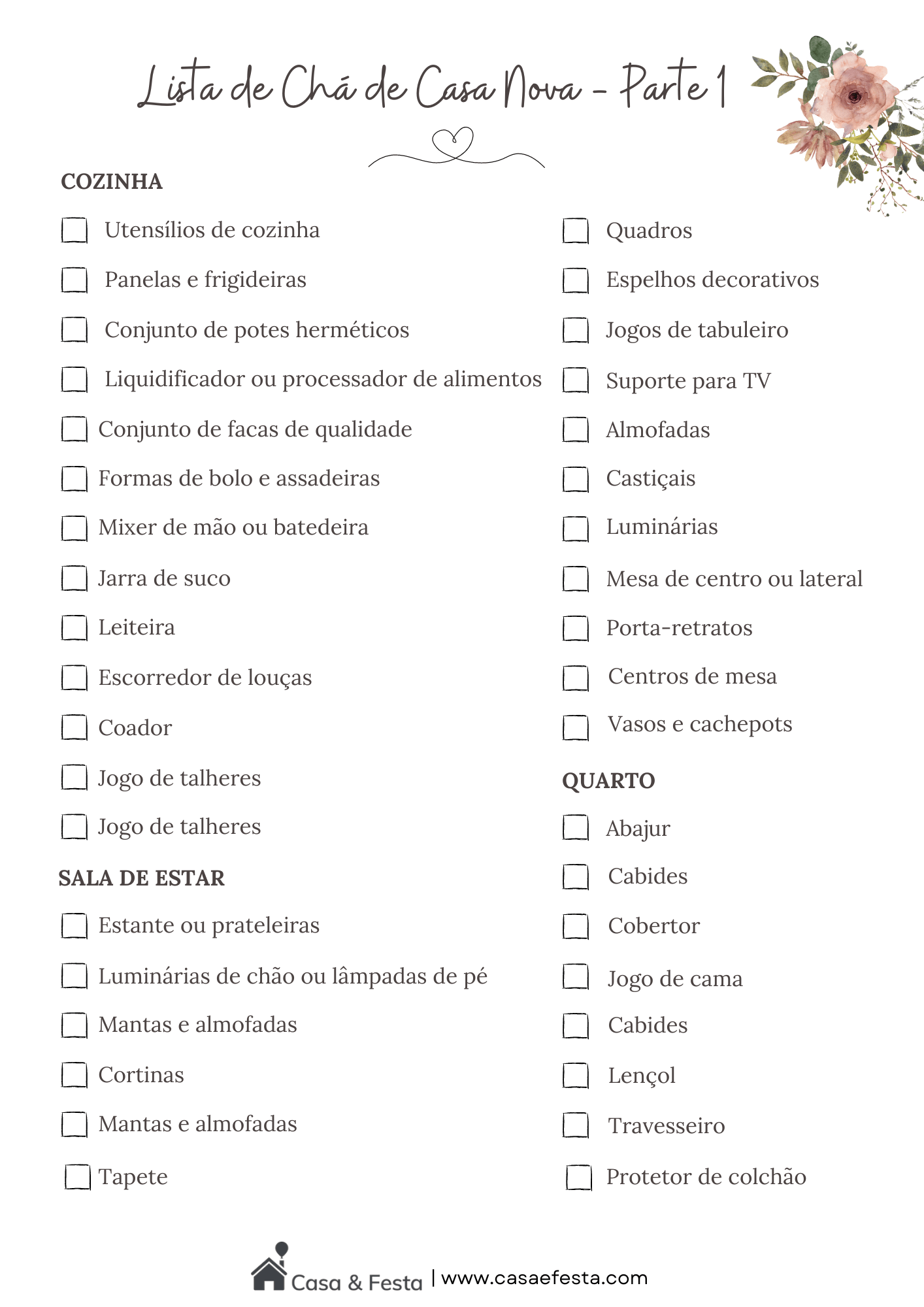 lista de presentes cha de casa nova