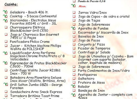 lista de presentes de casamento