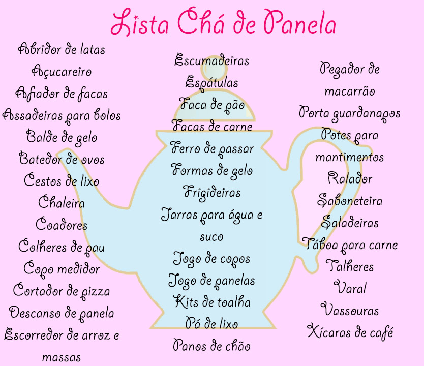 lista de presentes para cha de cozinha