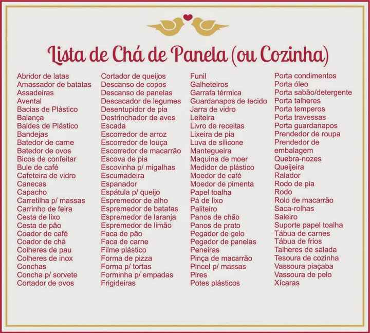 lista de presentes para cha de cozinha