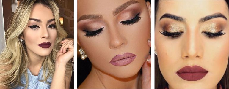 maquiagem convidada casamento com vestido azul marinho