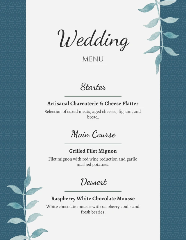 menu para mini wedding