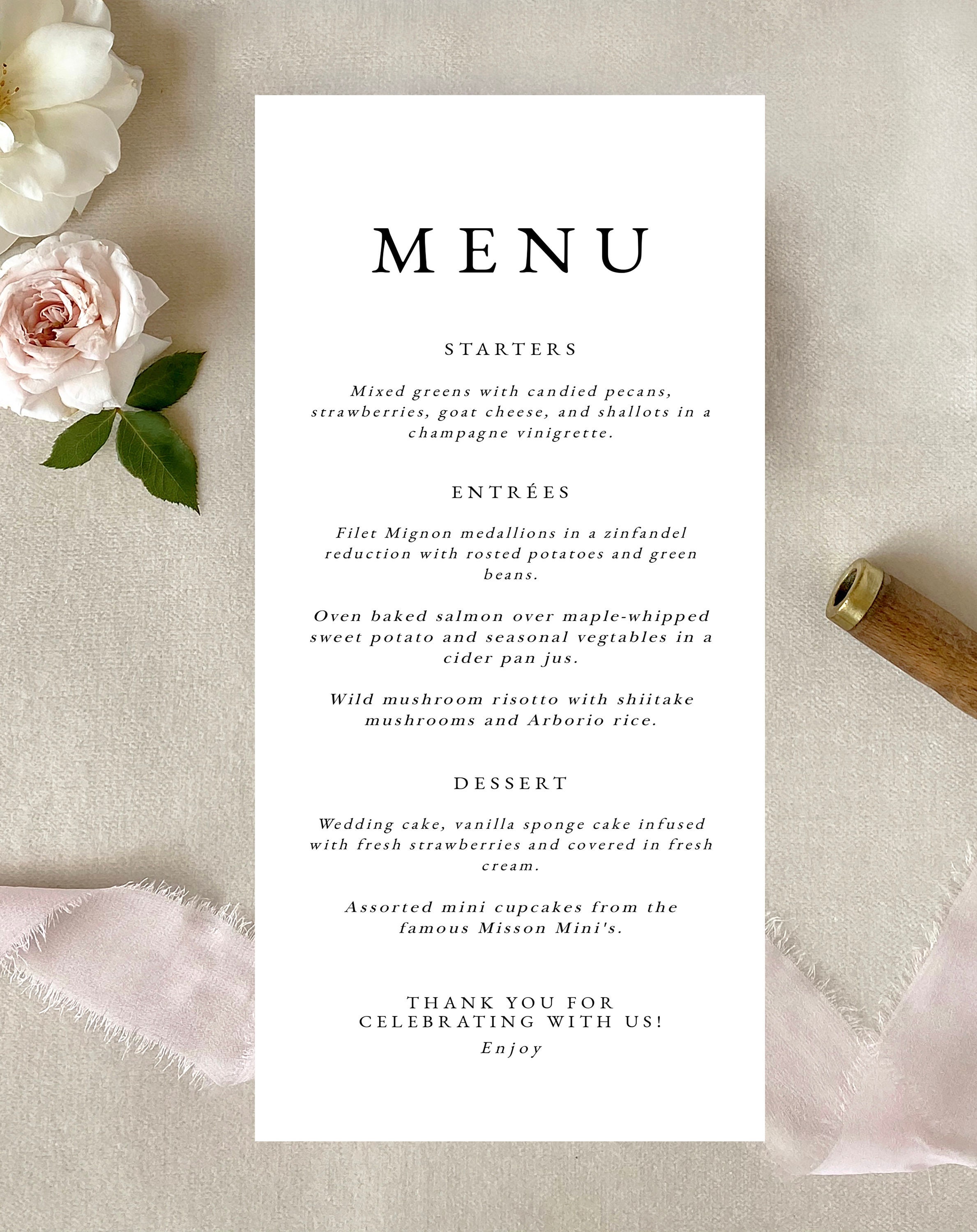 menu para mini wedding
