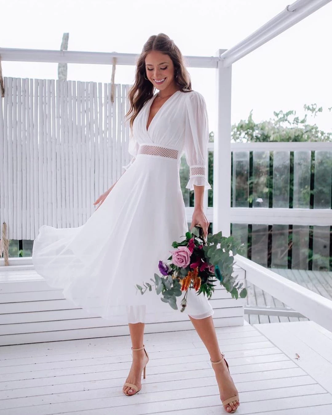 vestido de noiva civil minimalista de crepe