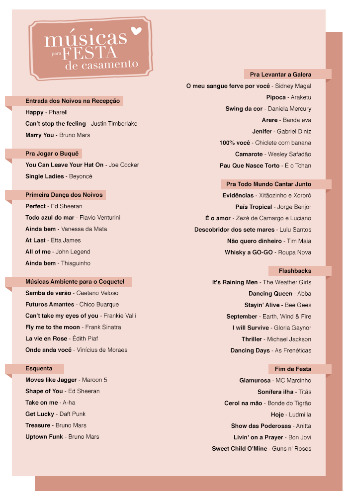 5 ideias de títulos:
1. As Melhores Músicas para a Entrada dos Noivos: Um Guia Completo
2. Como Escolher a Música Perfeita para a Sua Entrada de Casamento
3. Top 10 Músicas Internacionais para uma Entrada de Casamento Inesquecível
4. Clássicos e Retrô: Músicas Atemporais para a Entrada dos Noivos
5. Músicas Românticas Modernas para uma Entrada Emocionante no Casamento