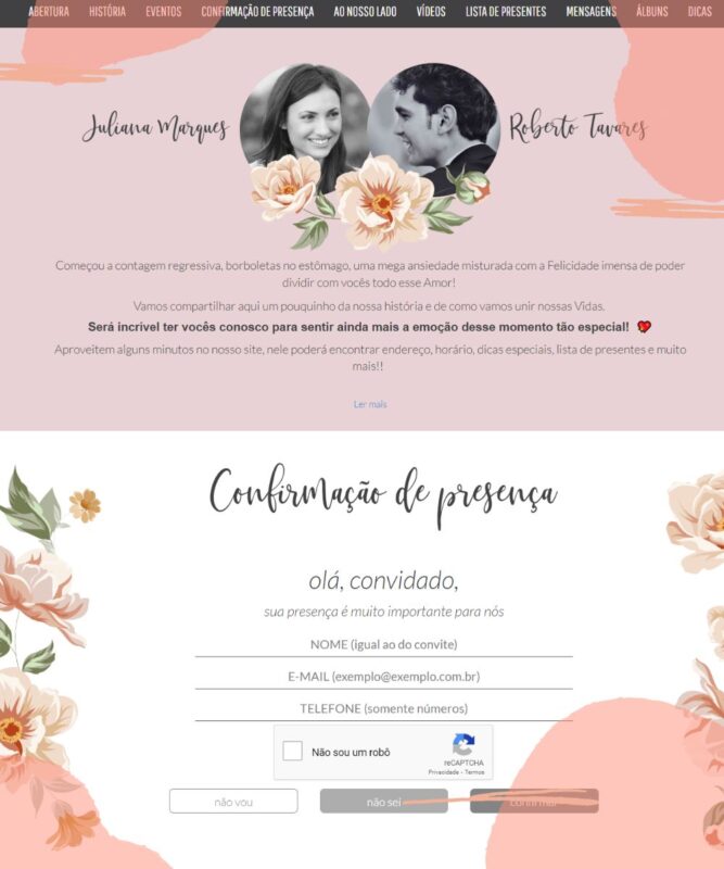 informações essenciais site casamento